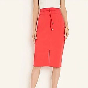 Ann Taylor Knotted Tie Waist Pencil Skirt in Hot Hibiscus